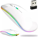 Mouse Sem Fio Recarregável com Led, Design Ergonômico, Conexão Dual Bluetooth 5.0/USB 2.4GHz, DPI Ajustável, Silencioso (Branco)