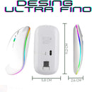 Mouse Sem Fio Recarregável com Led, Design Ergonômico, Conexão Dual Bluetooth 5.0/USB 2.4GHz, DPI Ajustável, Silencioso (Branco)