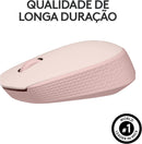 Mouse sem fio Logitech M170 com Design Ambidestro Compacto, Conexão USB e Pilha Inclusa - Rosa