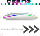 Mouse Sem Fio Recarregável com Led, Design Ergonômico, Conexão Dual Bluetooth 5.0/USB 2.4GHz, DPI Ajustável, Silencioso (Branco)