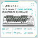 ATTACK SHARK x AJAZZ Teclado mecânico para jogos com fio, com vedação e controle de botão CNC, layout ANSI 75%, espuma de absorção de som 5, hot-swappable, retroiluminação branca (Branco e Cinza)