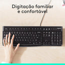Teclado com fio USB Logitech K120, Resistente à Respingos, Barra de Espaço Curva, Compatível com PC e Notebook, Layout ABNT2