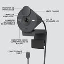 Webcam Full HD Logitech Brio 300 com Microfone com Redução de Ruído, Proteção de Privacidade, Correção Automática de Luz e Conexão USB-C- Grafite